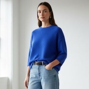 Made in Italy Bianco & Blu Wool and Alpaca Blend Blue Sweater S NWT